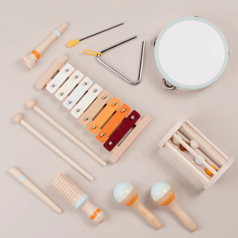 Ensemble d'instruments de musique Orff 7 pièces pour tout-petits – jouet éducatif avec tambourin, castagnettes et hochets 