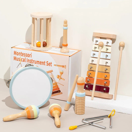 Ensemble d'instruments de musique Orff 7 pièces pour tout-petits – jouet éducatif avec tambourin, castagnettes et hochets 