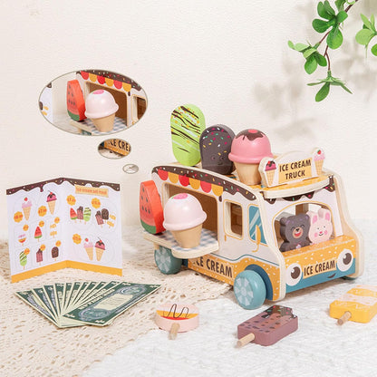Fahrbarer Holz-Eiswagen mit Eiszubehör – Rollenspiel ab 3