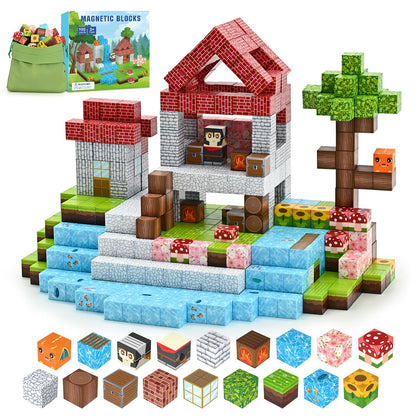 PINKCAT Magnetische Bausteine, Rosa Schloss Magnete Bausteine Spielset, Magnetischer Spielzeugbaustein für Jungen und Mädchen, Montessori Spielzeug ab 3 Jahren Geschenk für Kinder (100 Blöcke)