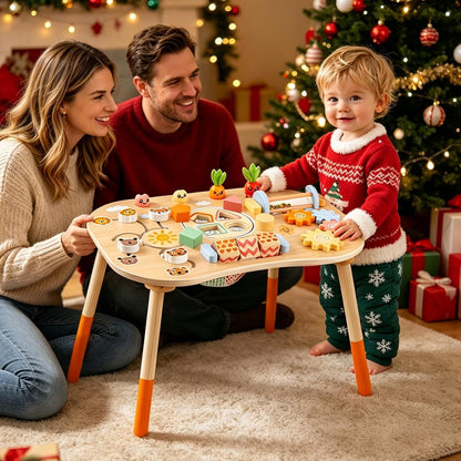 Kinder-Aktivitätstisch aus Holz, 6-in-1 – Lern- & Motoriktisch ab 1 Jahr