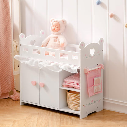 Puppenbett mit Kleiderschrank aus Holz – Spielmoebel fuer Puppen bis 55 cm