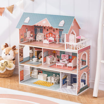 Maison de poupée princesse à 3 étages pour filles avec 28 meubles