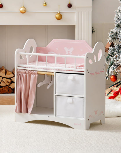 Holz Puppenbett mit Kleiderschrank