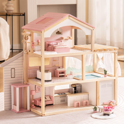 Luxus Puppenvilla mit Aufzug, Garage, Pavillon & Schwimmbad