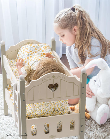 Holz Puppenbett 2-in-1 Etagenbett für 43 cm Puppen mit Zubehör