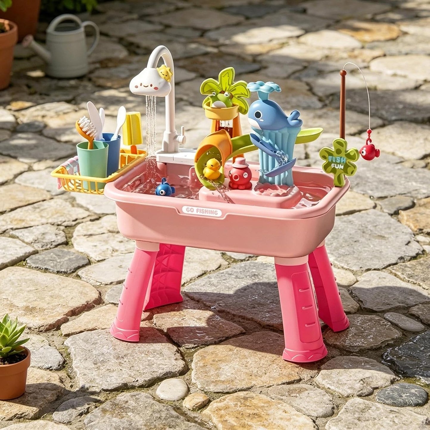 Kinder Wasserspieltisch mit Pumpe & 43 Zubehörteilen – Outdoor ab 4 Jahren
