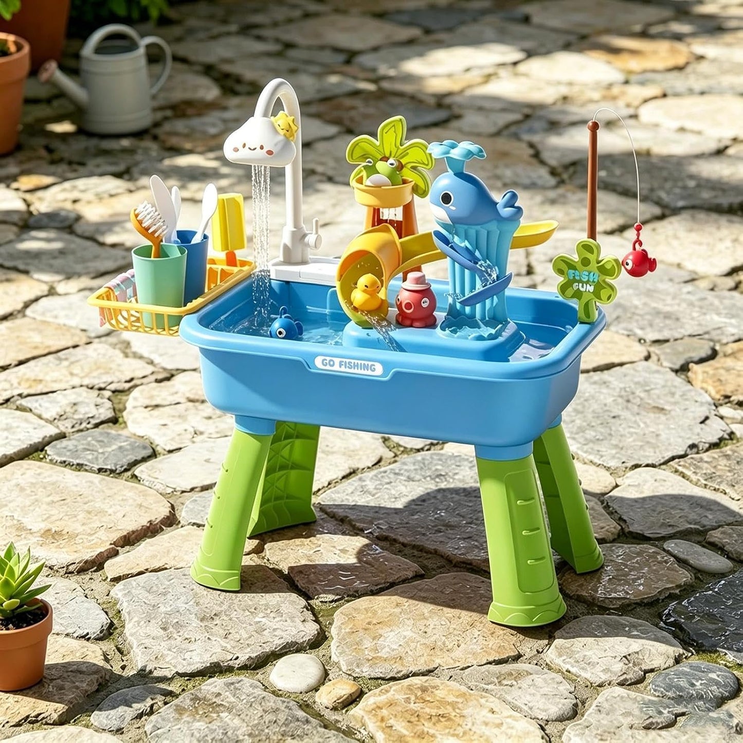Kinder Wasserspieltisch mit Pumpe & 43 Zubehörteilen – Outdoor ab 4 Jahren