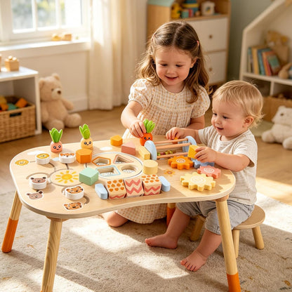 Kinder-Aktivitätstisch aus Holz, 6-in-1 – Lern- & Motoriktisch ab 1 Jahr