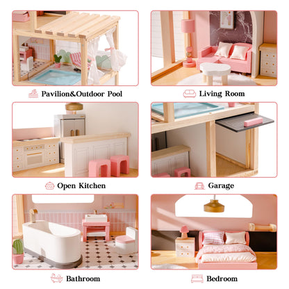 Luxus Puppenvilla mit Aufzug, Garage, Pavillon & Schwimmbad
