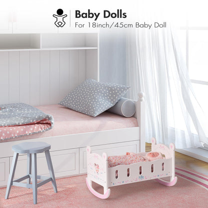 Puppenbett mit Kleiderschrank aus Holz – Spielmoebel fuer Puppen bis 55 cm