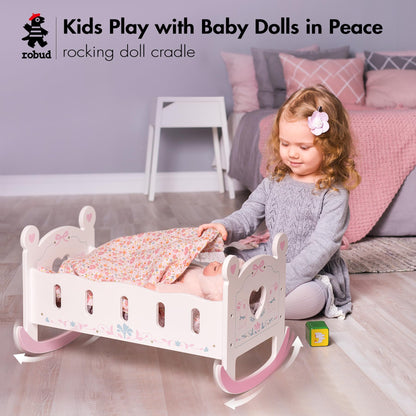 Puppenbett mit Kleiderschrank aus Holz – Spielmoebel fuer Puppen bis 55 cm