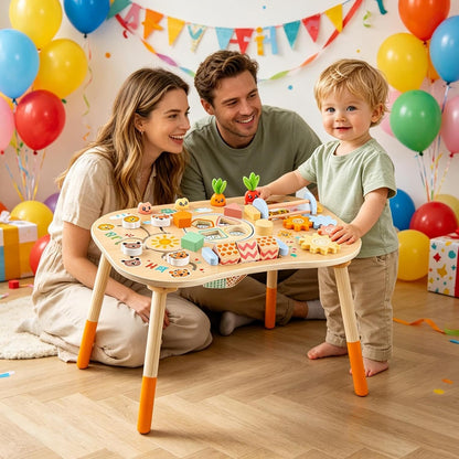 Kinder-Aktivitätstisch aus Holz, 6-in-1 – Lern- & Motoriktisch ab 1 Jahr