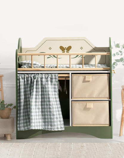 Holz Puppenbett mit Kleiderschrank