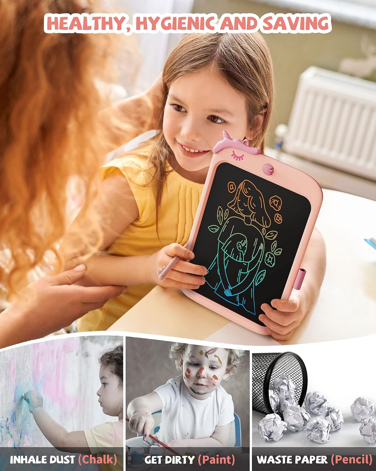 10-Zoll-LCD-Schreibblock, elektronisches digitales Schreiben und Farbbildschirm-Graffiti-Brett, Geschenke für Kinder und Erwachsene 3, 4, 5, 6, 7, 8 (Rosa)