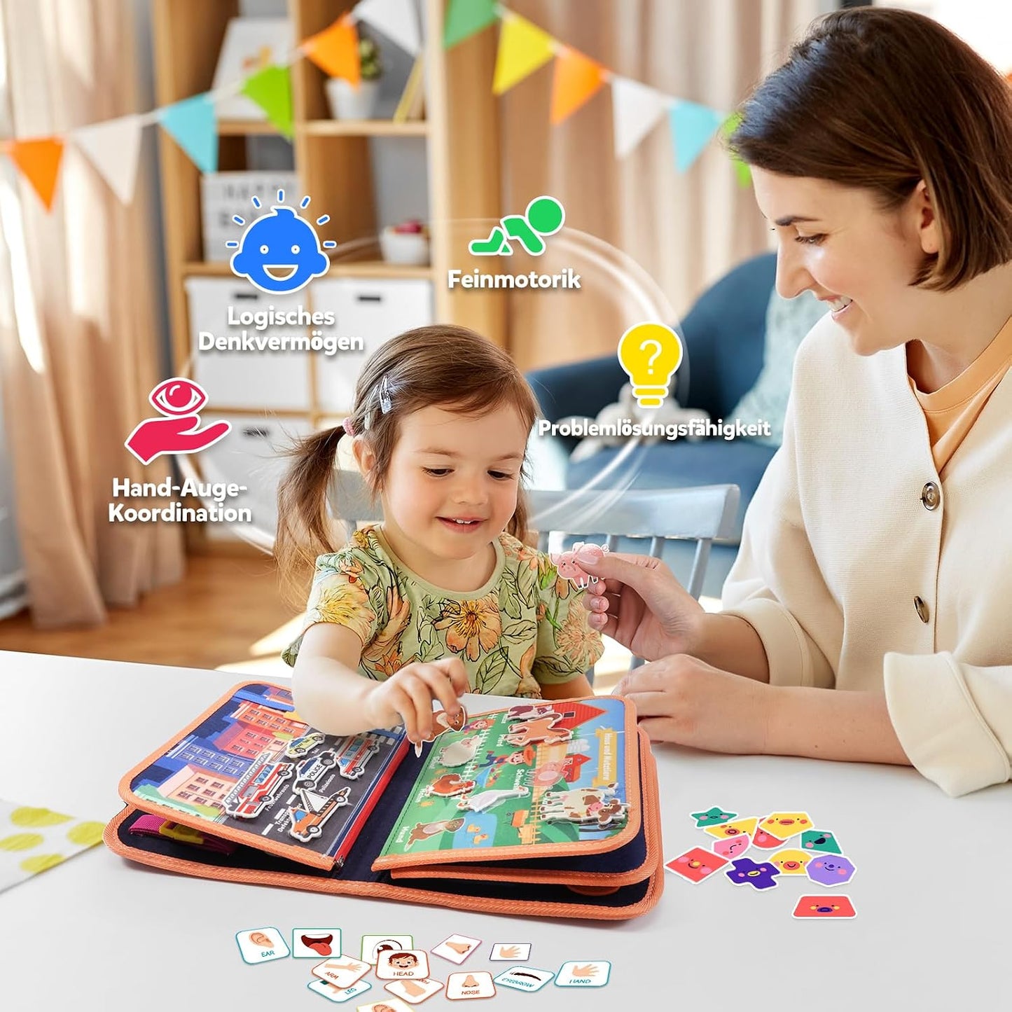 Tableau d'activités Montessori en feutre à 9 pages – Livre d'apprentissage dès 1 an