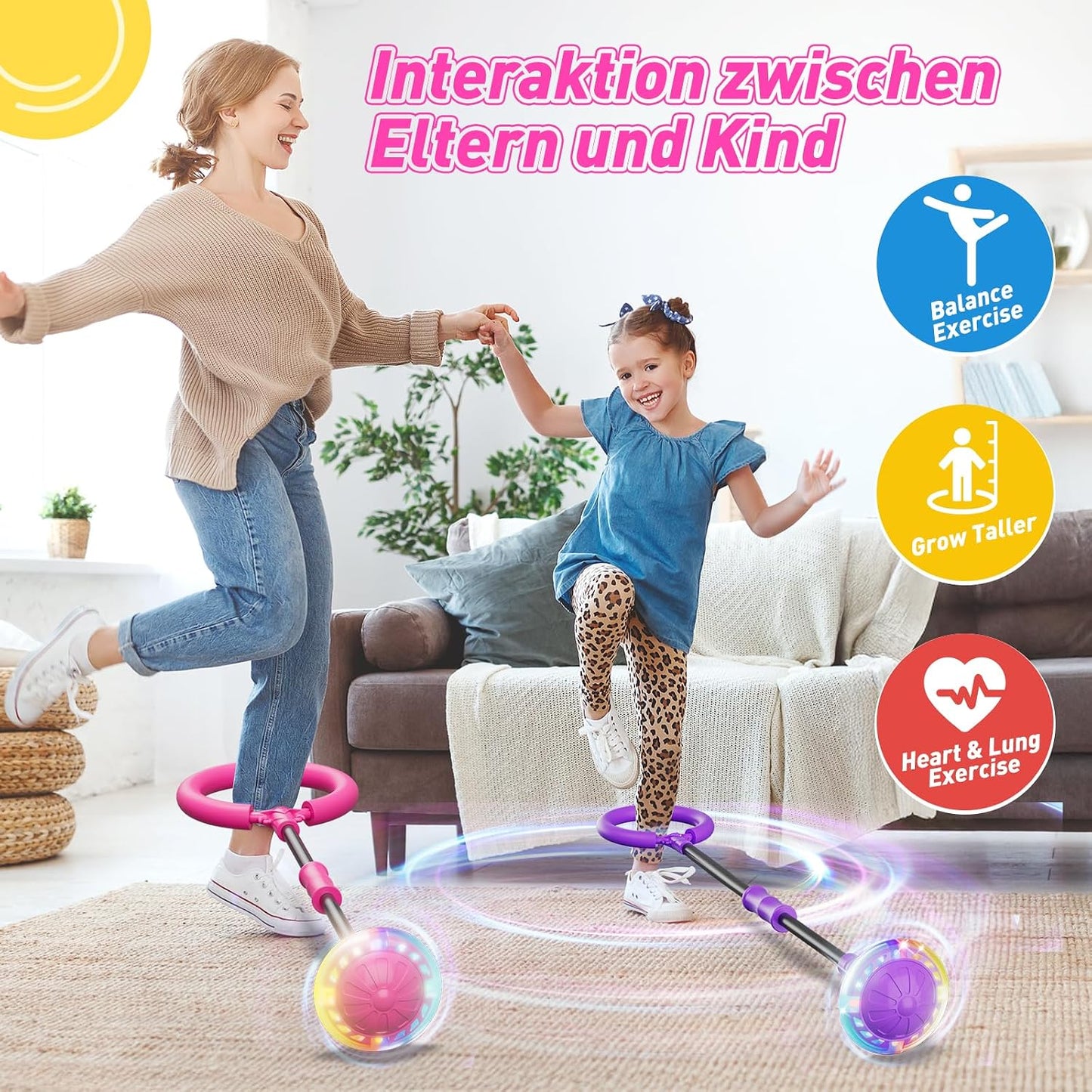 Anneau de saut avec LED et compteur – Anneau de saut pour enfants à partir de 5 ans, pliable et rechargeable