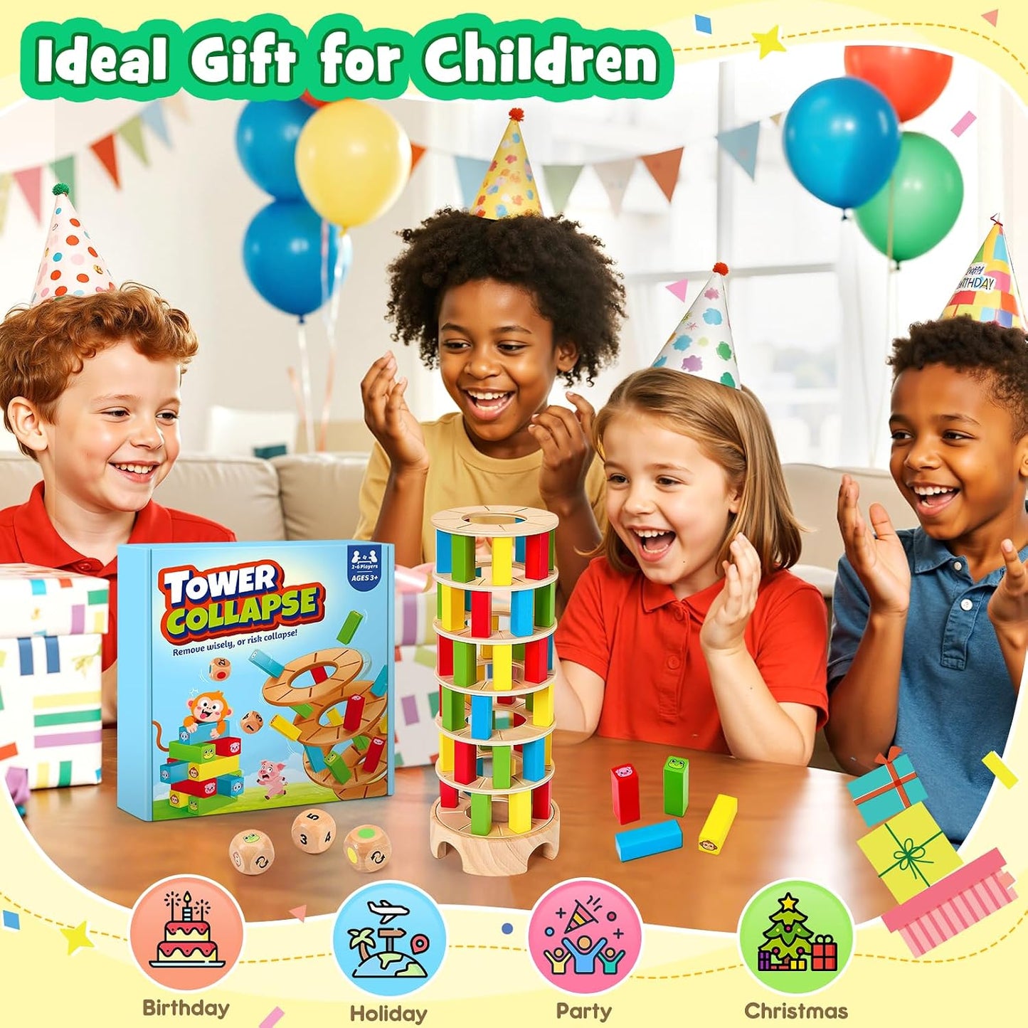Montessori Spiele Brettspiel aus Holz, 48 Stück Bunte Blöcke Würfelspiel Kinder Lernspiele ab 3 4 5 6 Jahre Fördern Konzentration & Feinmotorik, Familienspiel Reisespiel Geschenk Junge Mädchen 3 Jahre