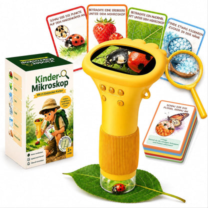 GeschenPark Digitales Mikroskop für Kinder mit 25 Entdeckerkarten, 1000X Vergrößerung, 2-Zoll-1080P-HD-Display, Spielzeug ab 3-12 Jahre Jungen Mädchen, Geschenk für Kinder