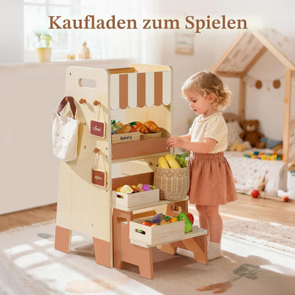 2-in-1 Lernturm aus Holz mit Tritthocker & Tafel