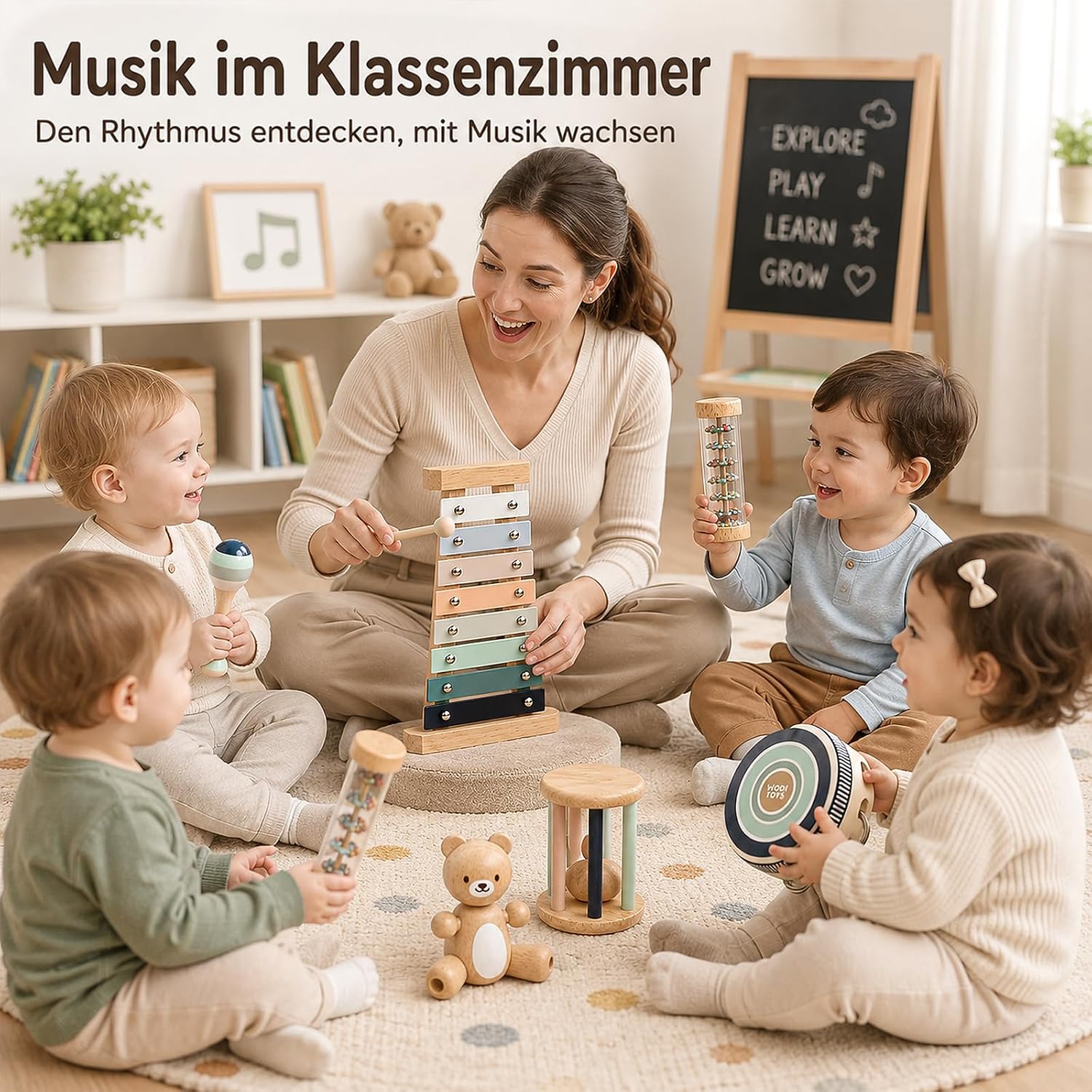 12-in-1 Holz Musikinstrumente für Kinder ab 1 Jahr, Musikspielzeug Kinder