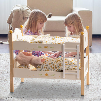 Holz Puppenbett 2-in-1 Etagenbett für 43 cm Puppen mit Zubehör
