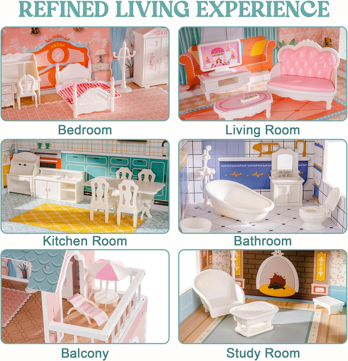 Maison de poupée princesse à 3 étages pour filles avec 28 meubles
