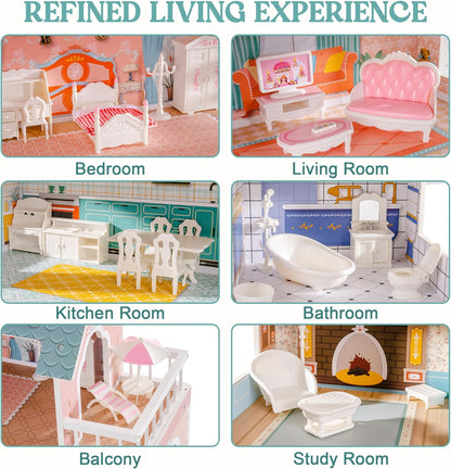Maison de poupée princesse à 3 étages pour filles avec 28 meubles