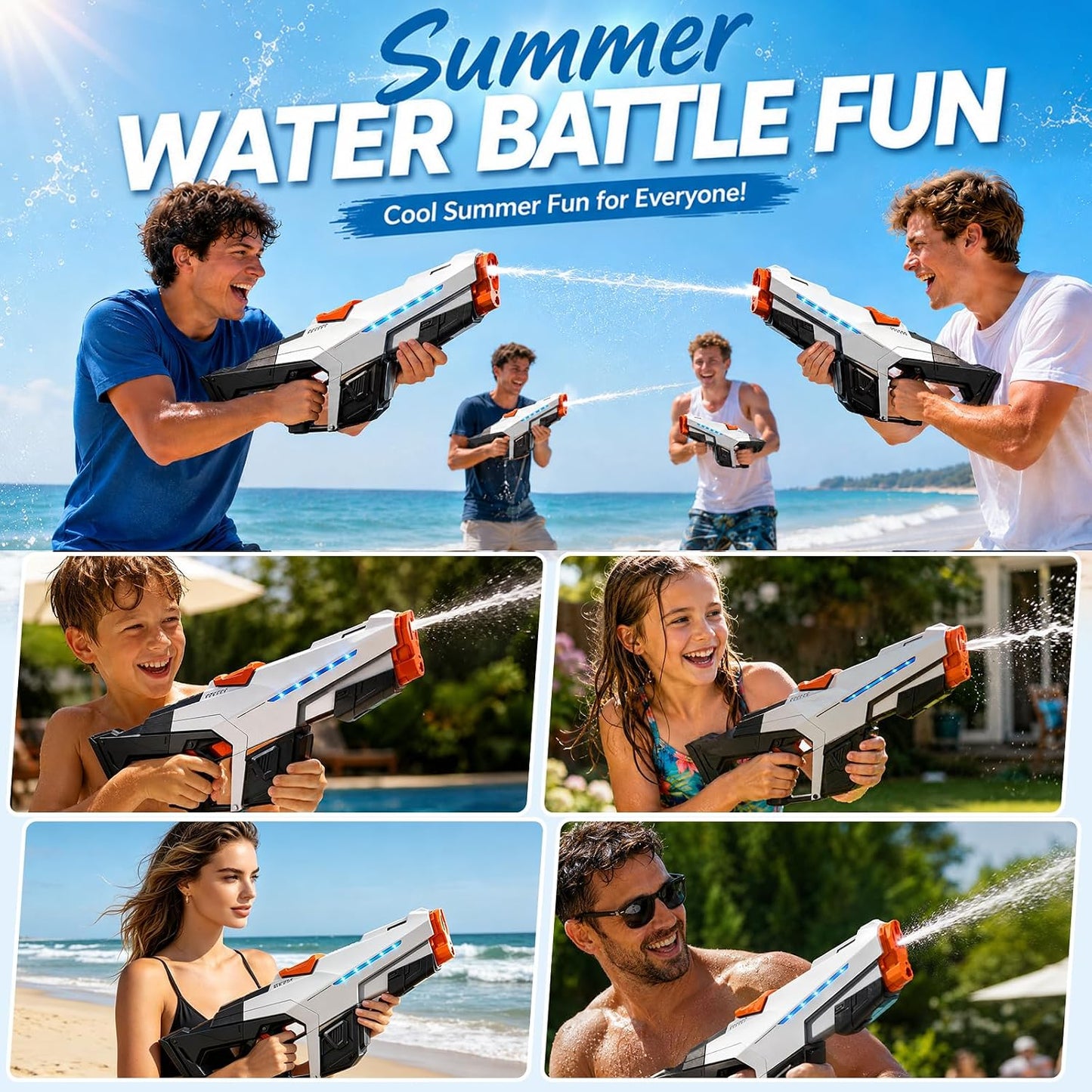 Elektrische Wasserpistole 610ml mit Licht USB-Akku 8-10m Reichweite