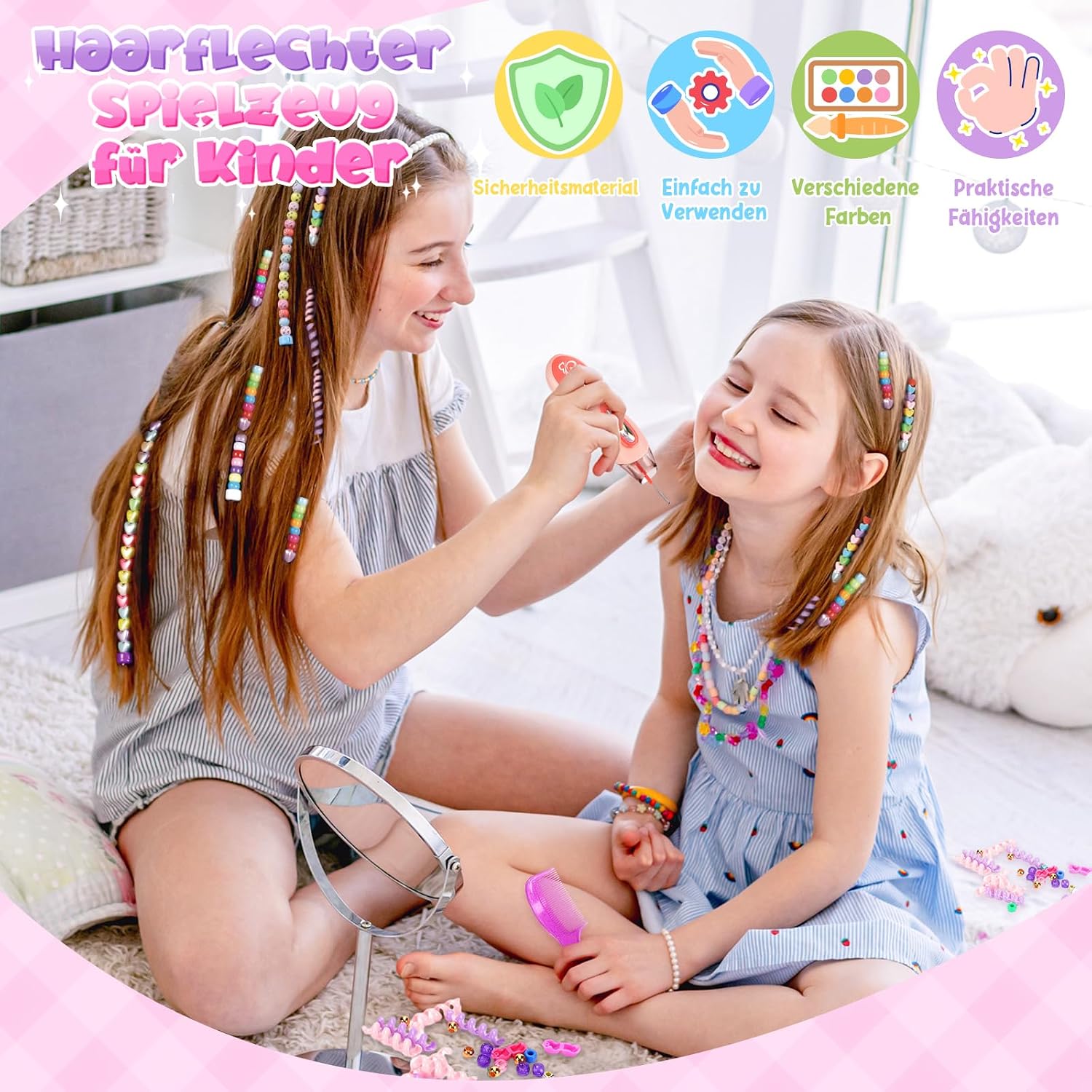 Geschenk Mädchen 5 6 7 8 9 10 Jahre: Haarschmuck Mädchen DIY Haarperlen Set