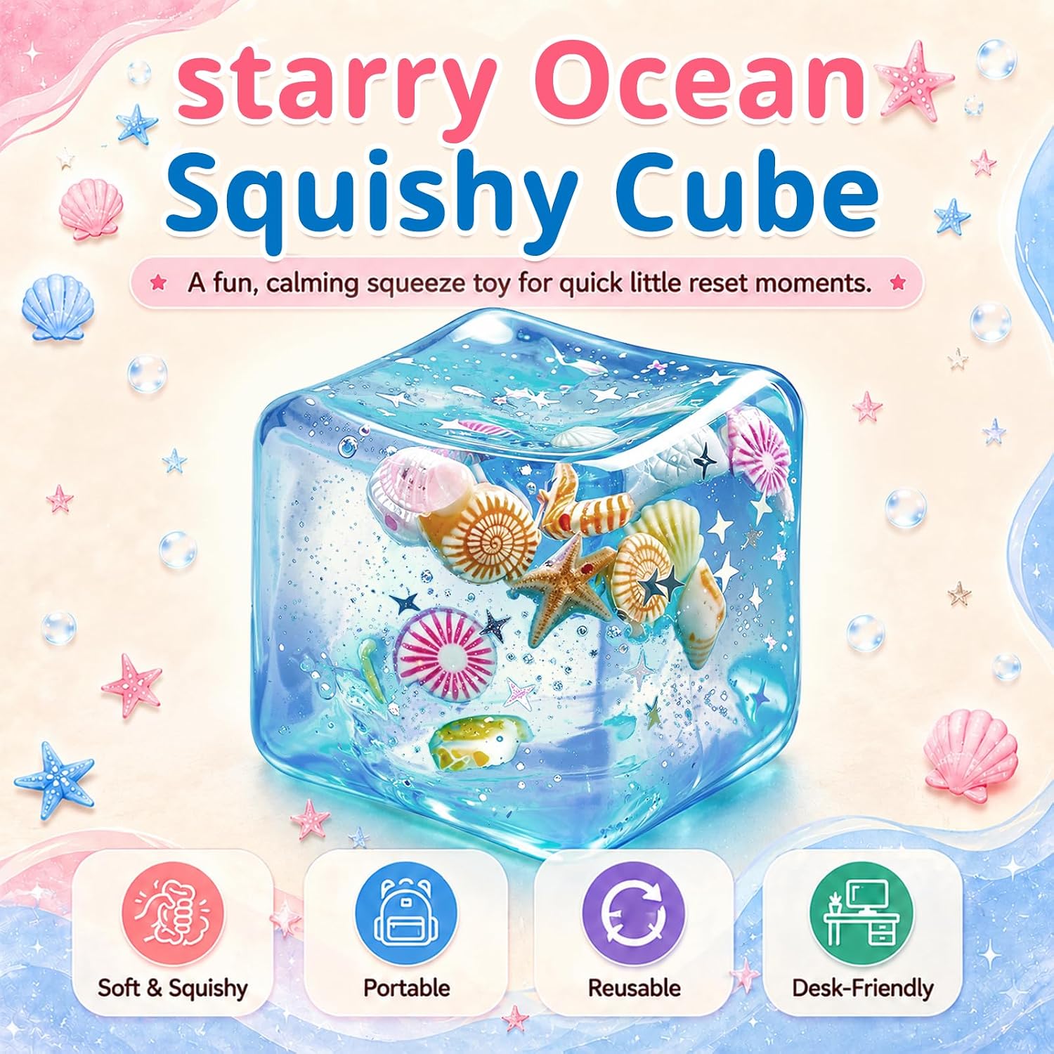 Stressball Eiswürfel, Weiche Squishy Eiswürfel Fidget Toy