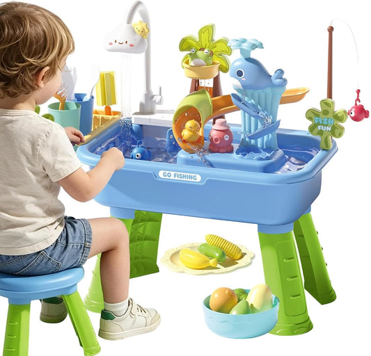 Kinder Wasserspieltisch mit Pumpe & 43 Zubehörteilen – Outdoor ab 4 Jahren