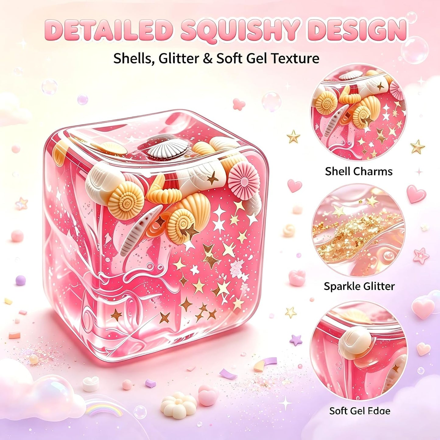 Squishy Würfel Anti Stress Spielzeug, Fidget Toys Stressball (2#Rosa*1pc)