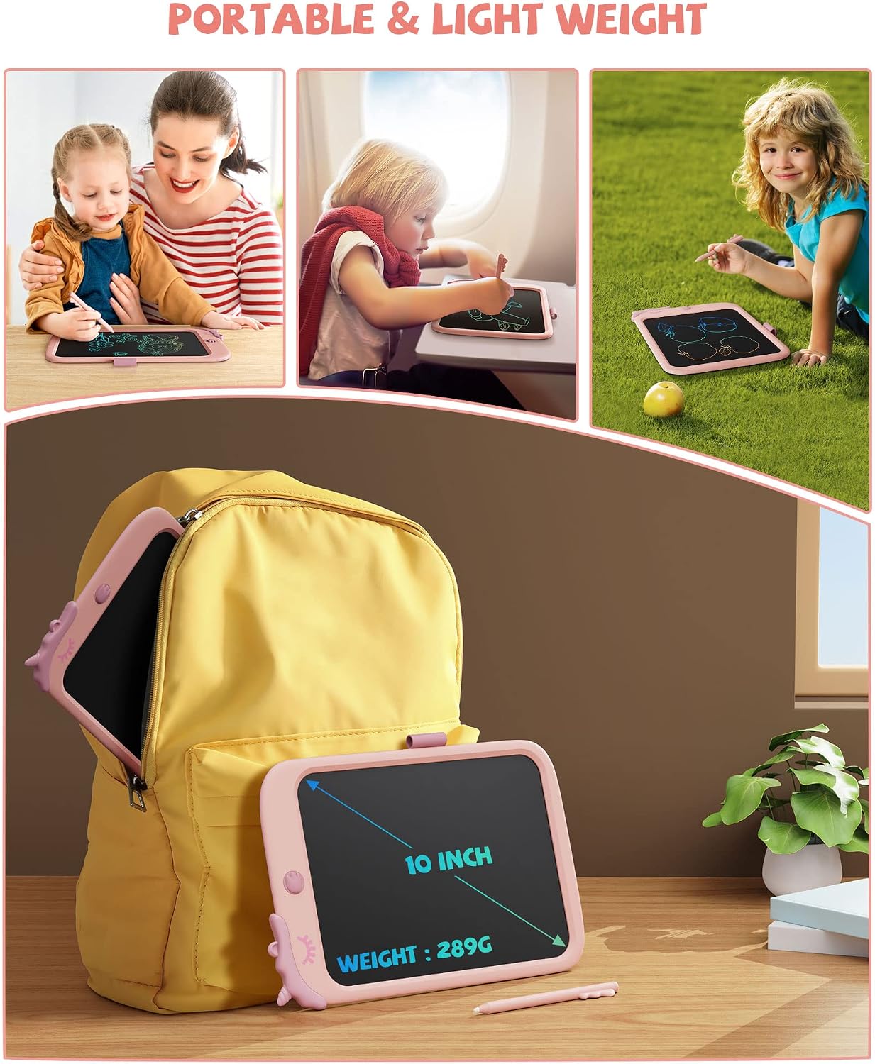 10-Zoll-LCD-Schreibblock, elektronisches digitales Schreiben und Farbbildschirm-Graffiti-Brett, Geschenke für Kinder und Erwachsene 3, 4, 5, 6, 7, 8 (Rosa)
