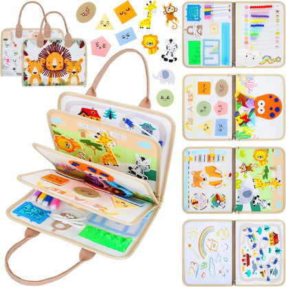 Montessori Spielzeug ab 1 Jahr, Busy Book Waldthema, 9 in1 Busy Board
