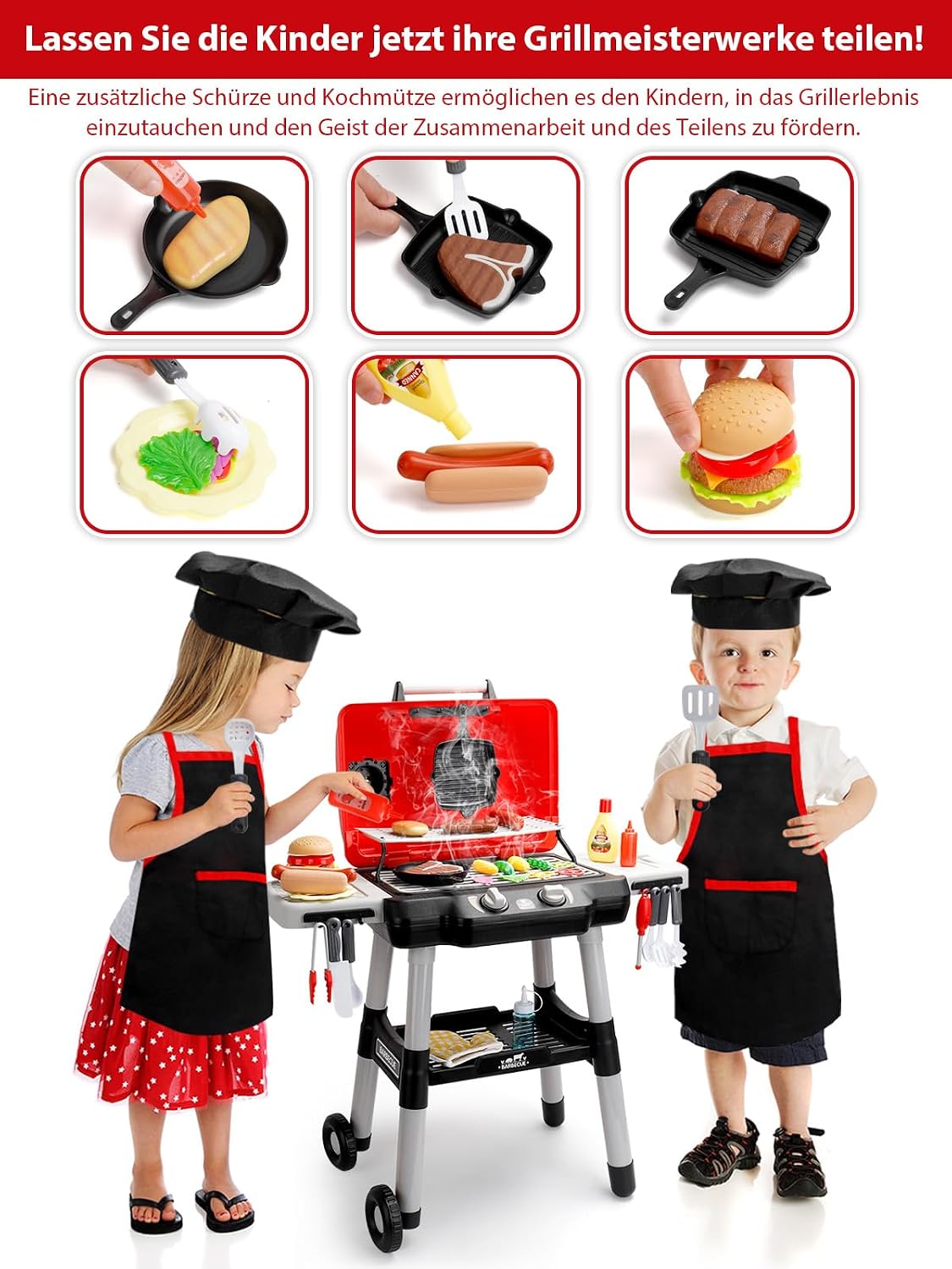 Kinder Grill Spielzeug Set – BBQ Rollenspiel mit Licht und Sound