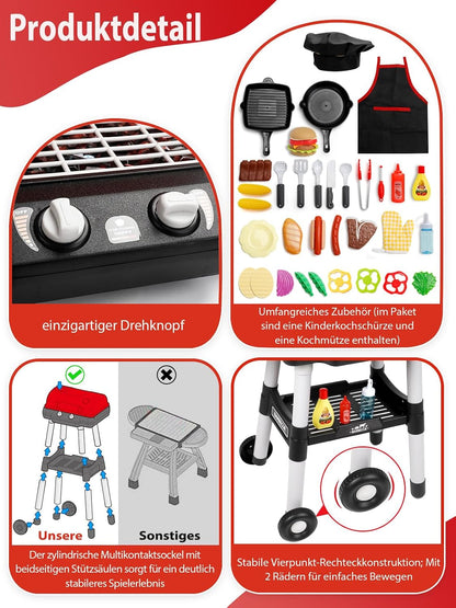 Kinder Grill Spielzeug Set – BBQ Rollenspiel mit Licht und Sound