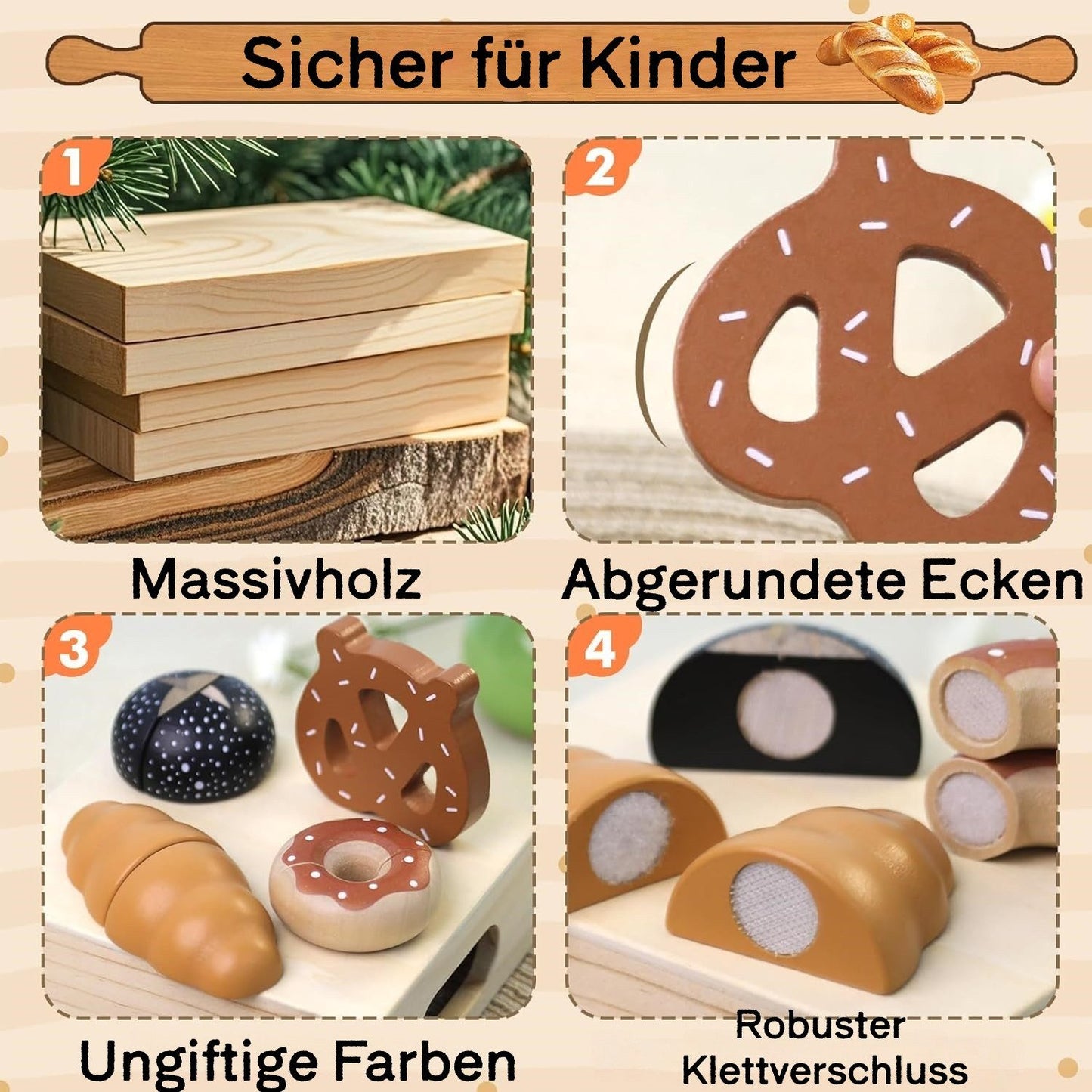 Schneideset Brot Holz mit Klettverschluss ab 3 Jahre