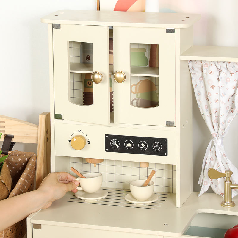Wooden Play Kitchen with Stove, Oven & 14-Piece Accessories – Ages 3+