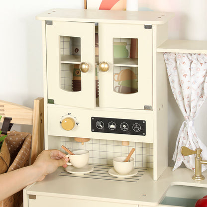 Wooden Play Kitchen with Stove, Oven & 14-Piece Accessories – Ages 3+
