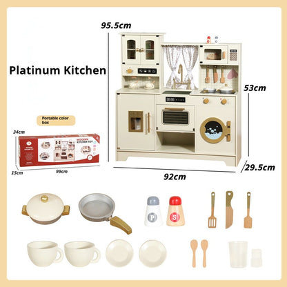 Wooden Play Kitchen with Stove, Oven & 14-Piece Accessories – Ages 3+