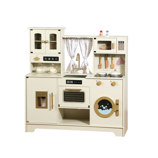 Wooden Play Kitchen with Stove, Oven & 14-Piece Accessories – Ages 3+