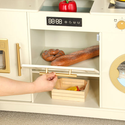 Wooden Play Kitchen with Stove, Oven & 14-Piece Accessories – Ages 3+
