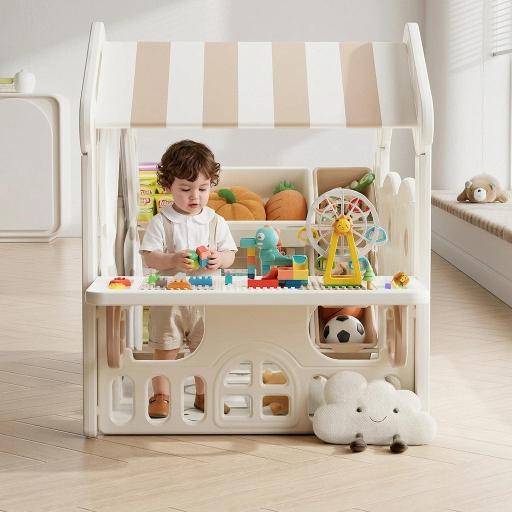 Kinderspielhaus mit Bausteinplatte – Indoor Spielzelt für Kinder
