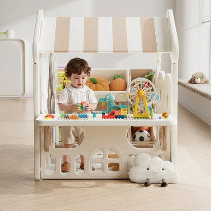 Kinderspielhaus mit Bausteinplatte – Indoor Spielzelt für Kinder