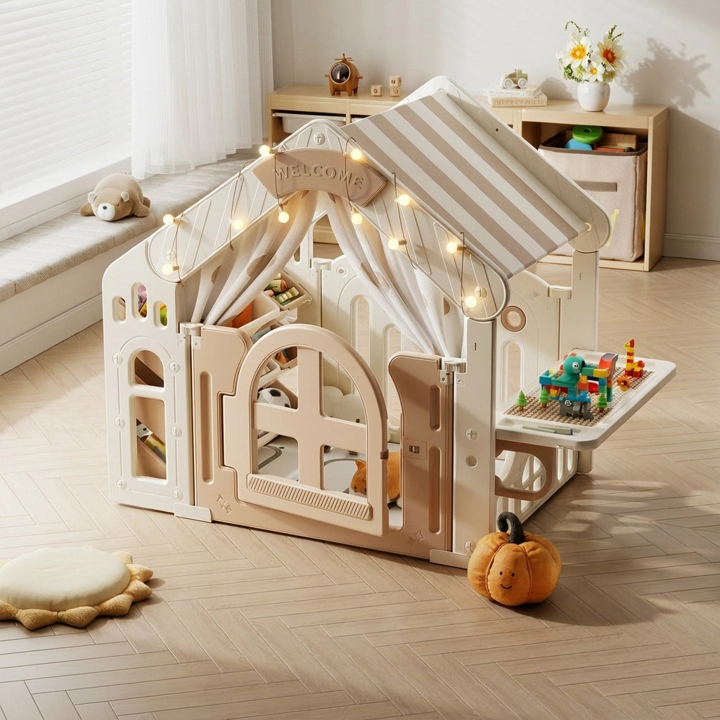 Kinderspielhaus mit Bausteinplatte – Indoor Spielzelt für Kinder