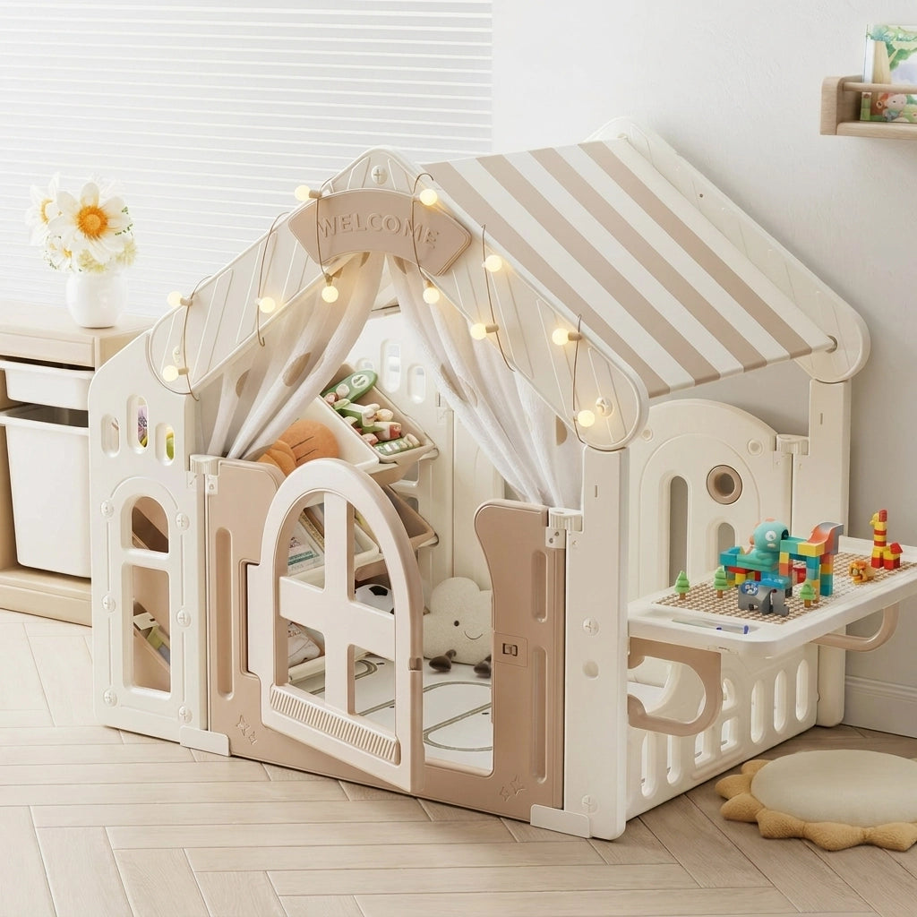 Kinderspielhaus mit Bausteinplatte – Indoor Spielzelt für Kinder