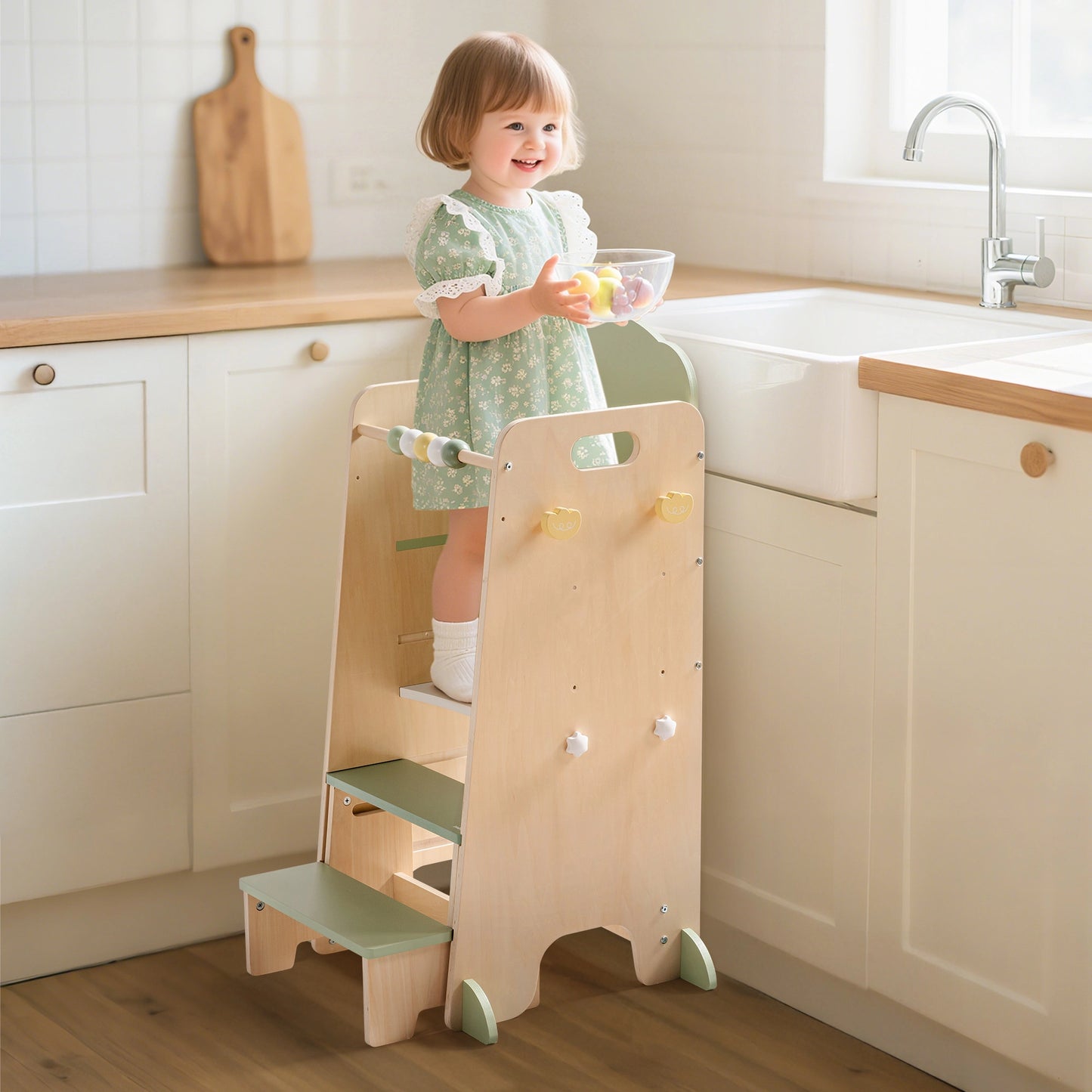 Kleinkind-Lernturm mit Tritthocker-Set aus Holz