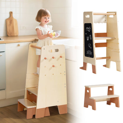 Kleinkind-Lernturm mit Tritthocker-Set aus Holz