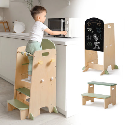 Kleinkind-Lernturm mit Tritthocker-Set aus Holz